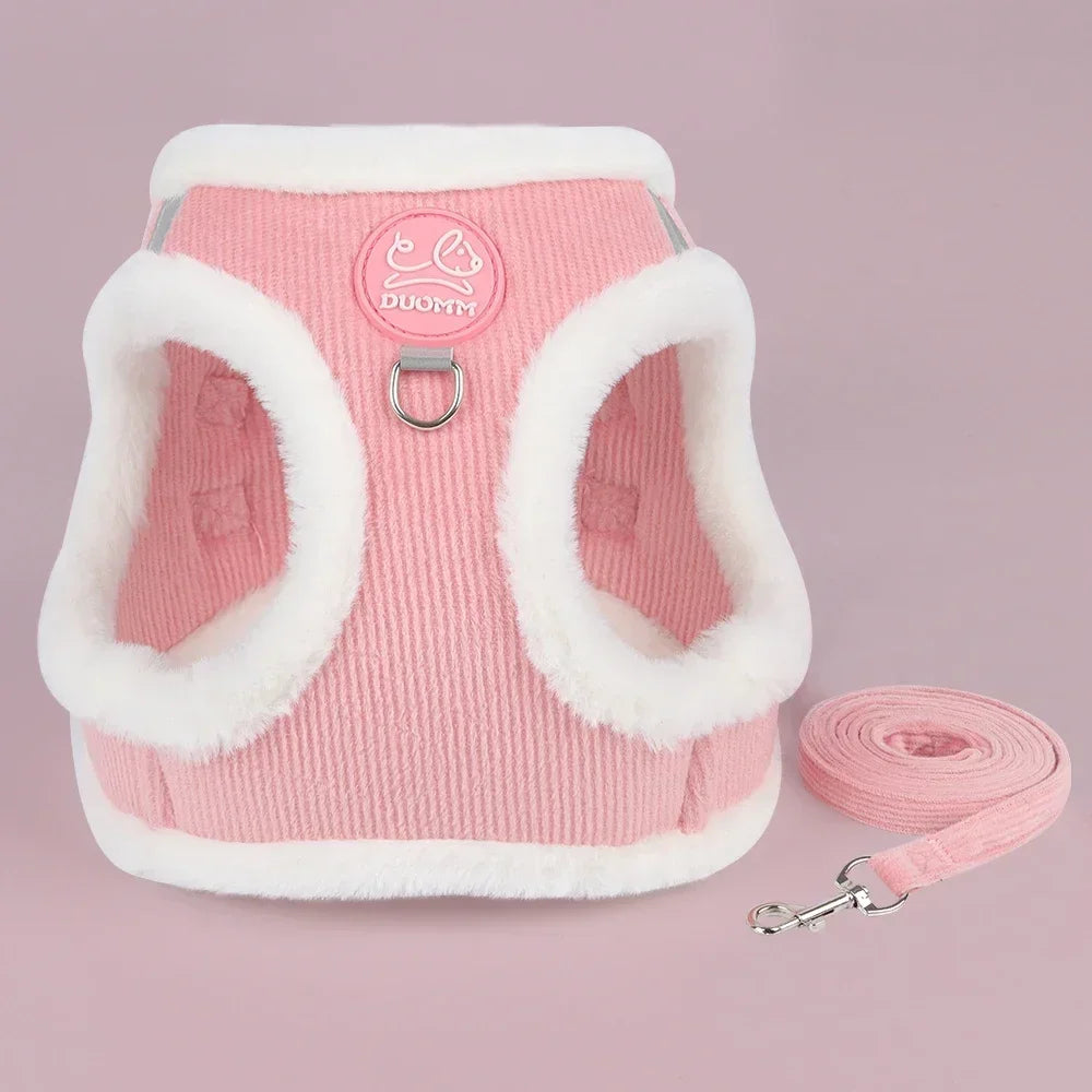 Sphynx Cat Harness Vest With Fur Winter Warm Leash Set