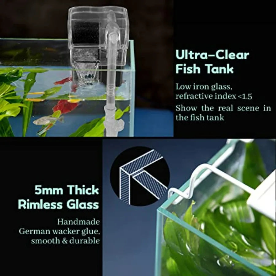 Rimless Glass Aquarium Starter Kit Ultra Clear Low Iron Tank