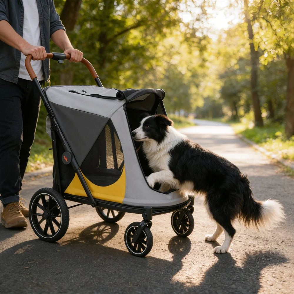 Foldable Dog Stroller Carrier With Removable Cushion Up To 42kg