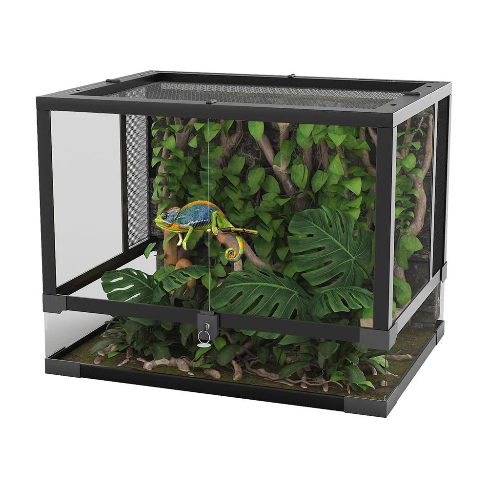 HiMISSH Reptile Glass Terrarium With Top And Side Screen VentilationSecurityFeatures