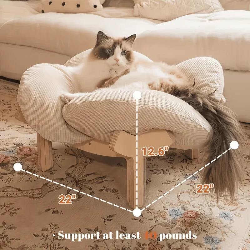Wooden High Leg Cat Bed With Soft Cushion Pet Sofa