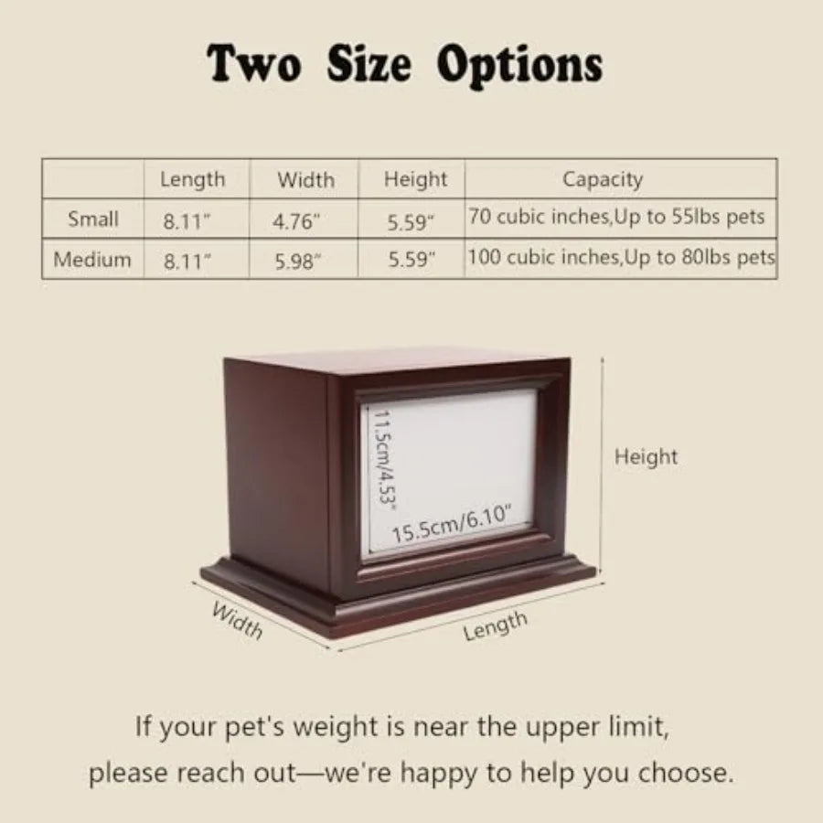 Wooden Pet Memorial Keepsake Urn For Dogs And Cats Photo Box Cremation