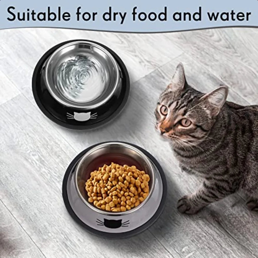 Hign-Concerned Stainless Steel Cat Bowls Non Slip With Removable Rubber Base