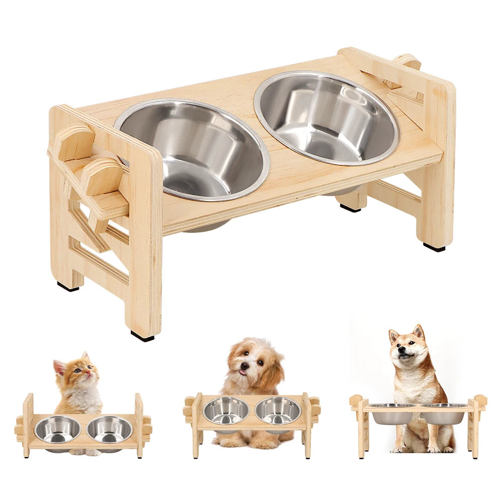 PETRAVEL Elevated Adjustable Dog Cat Bowl Stand With Bowls