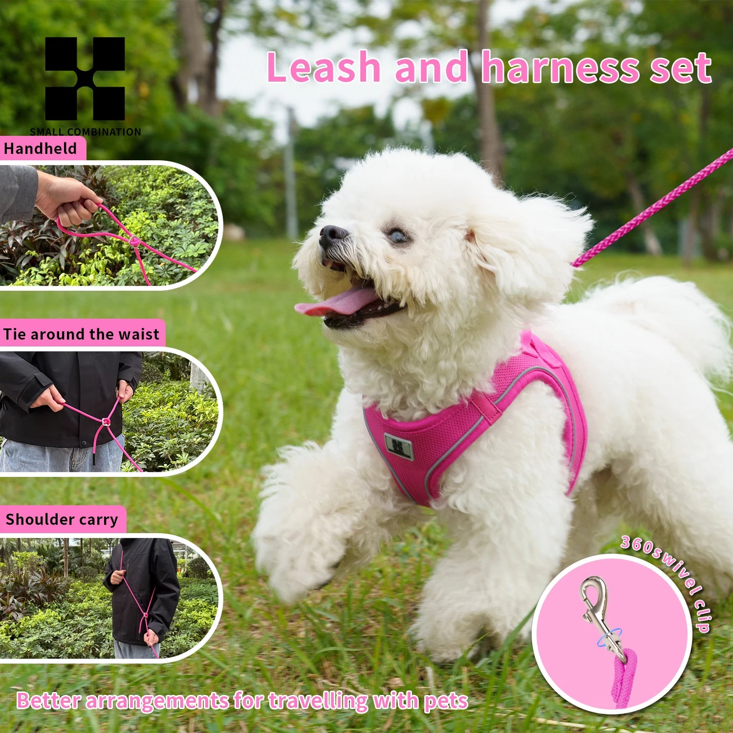 Adjustable Reflective Dog Harness Leash Set For Pets