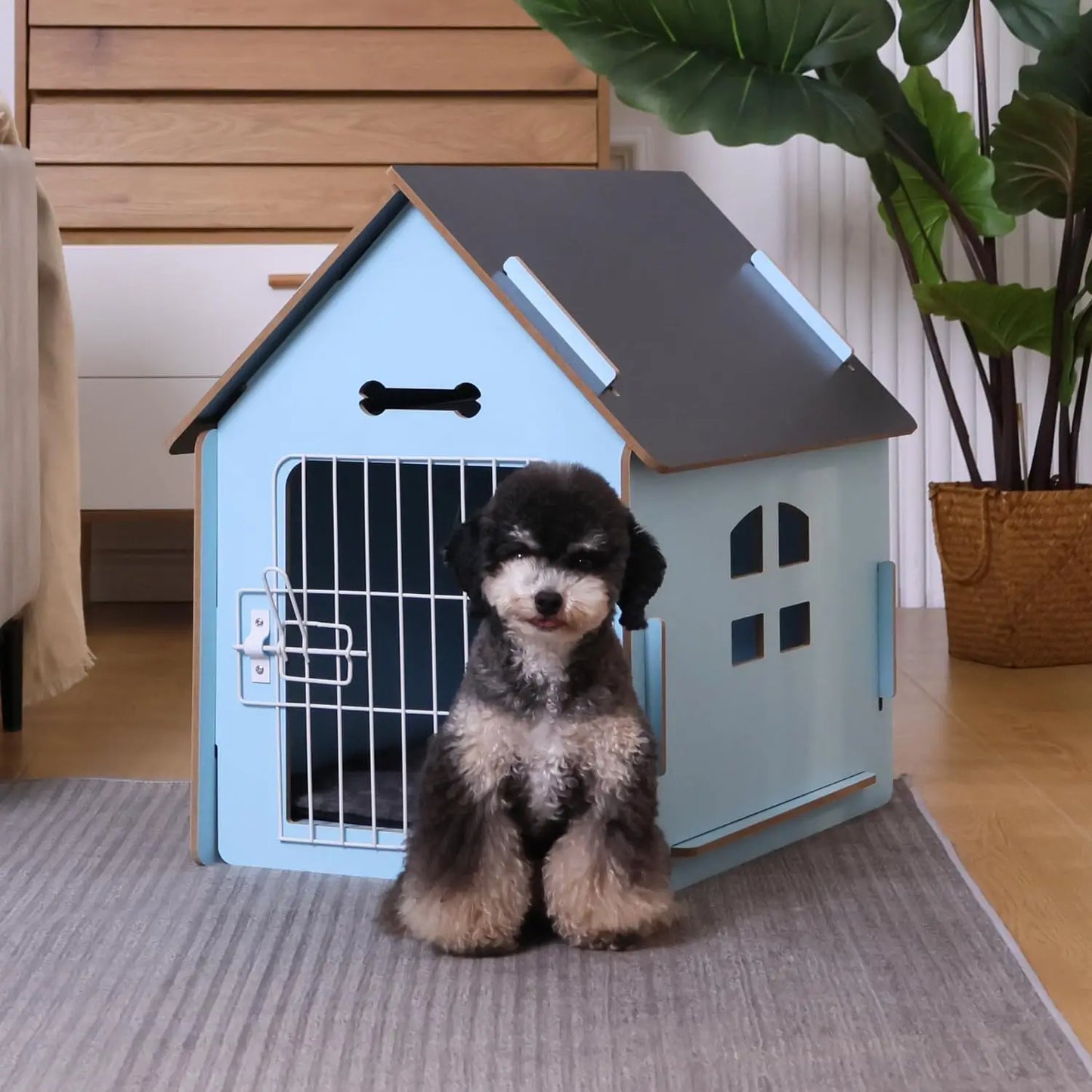 High-concerned Wooden Indoor Dog House For Pets With Roof