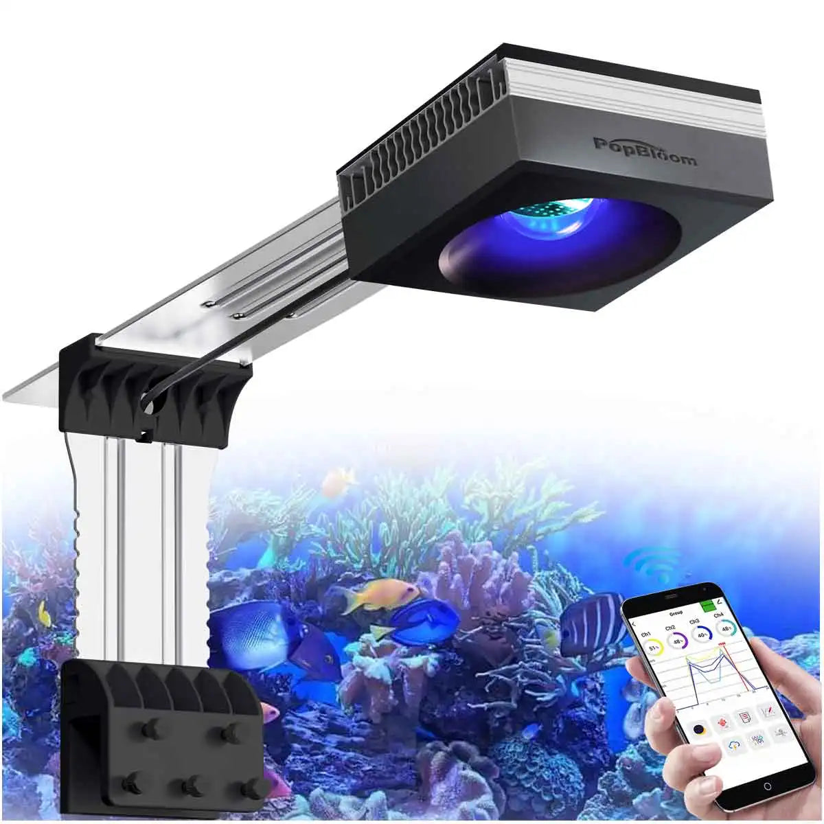 PopBloom RL90 WiFi Reef Aquarium Light 100W Full Spectrum