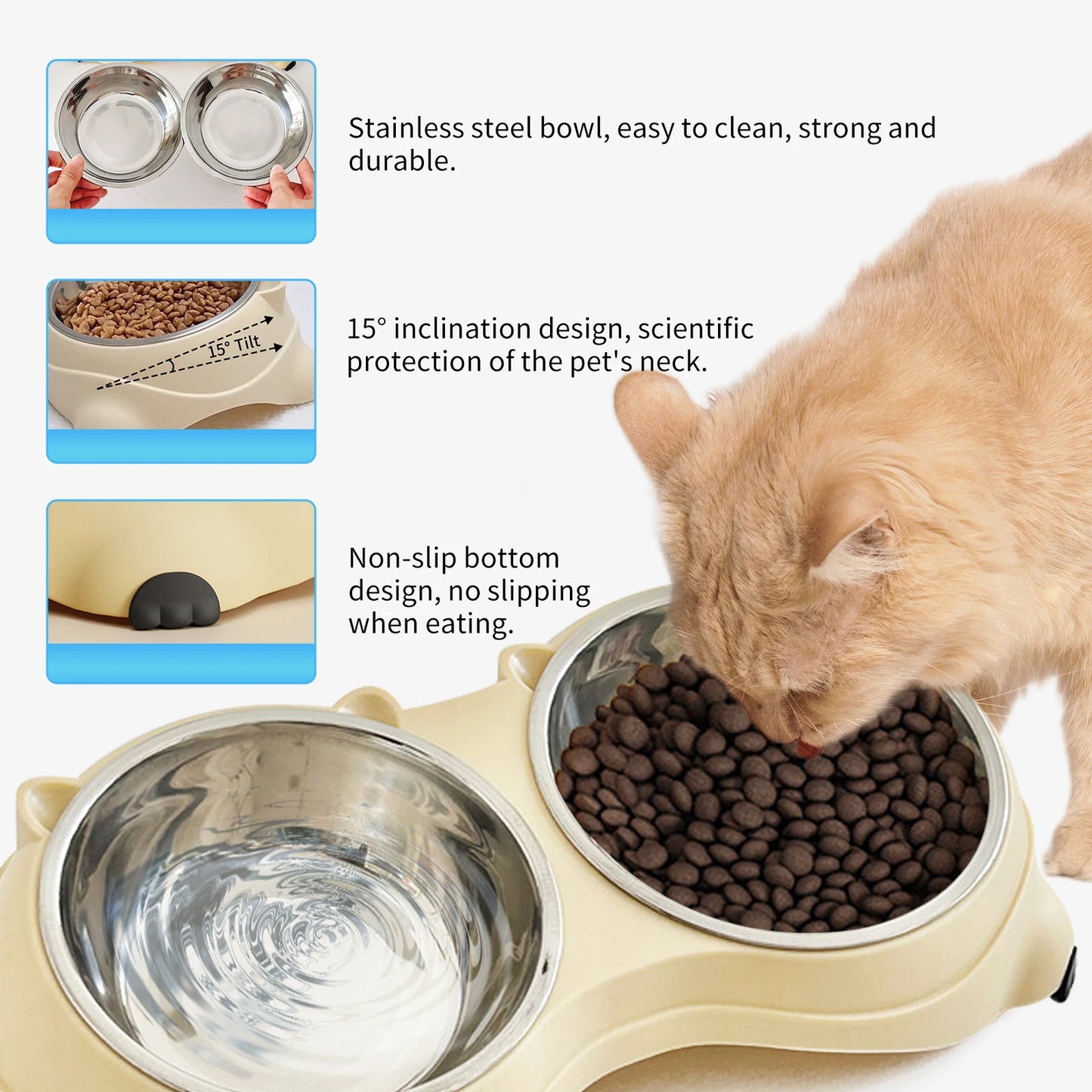 Non Slip Stainless Steel Pet Food Bowl With Detachable Bowls