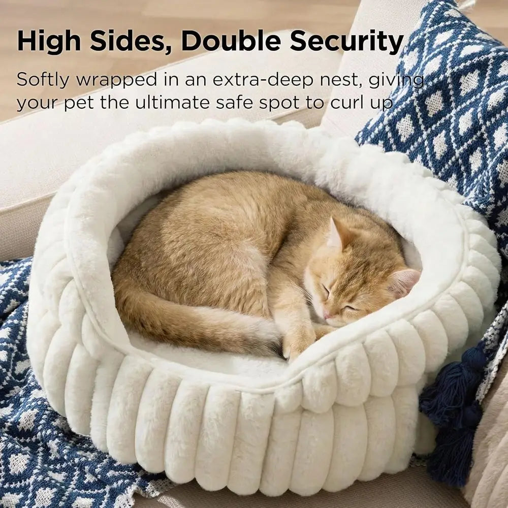 Washable Round Cat Bed With Non Slip Bottom Corduroy