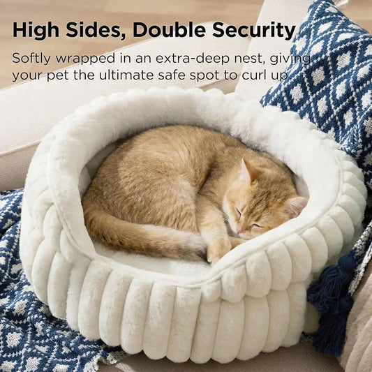 Washable Round Cat Bed With Non Slip Bottom Corduroy