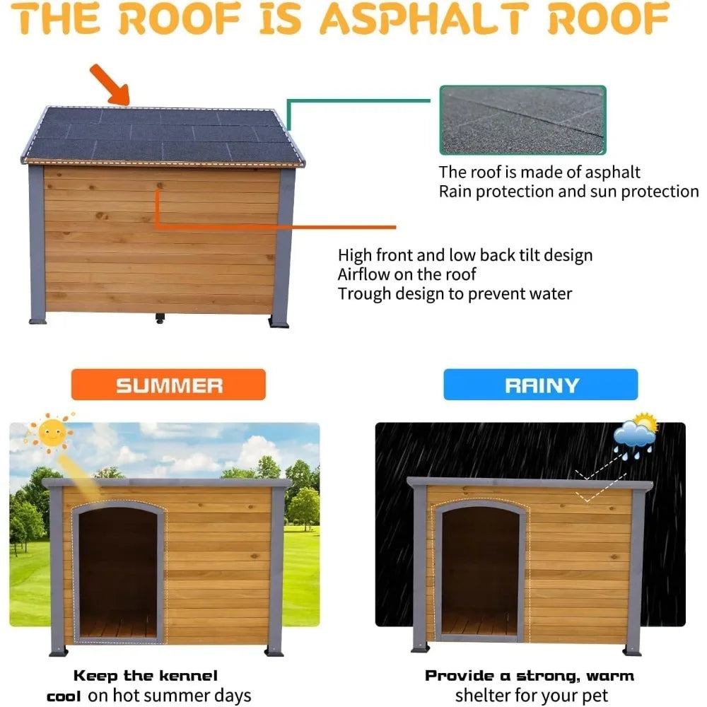Outdoor Weatherproof Wooden Dog House Kennel for Large Dogs Indoor Outdoor Shelter