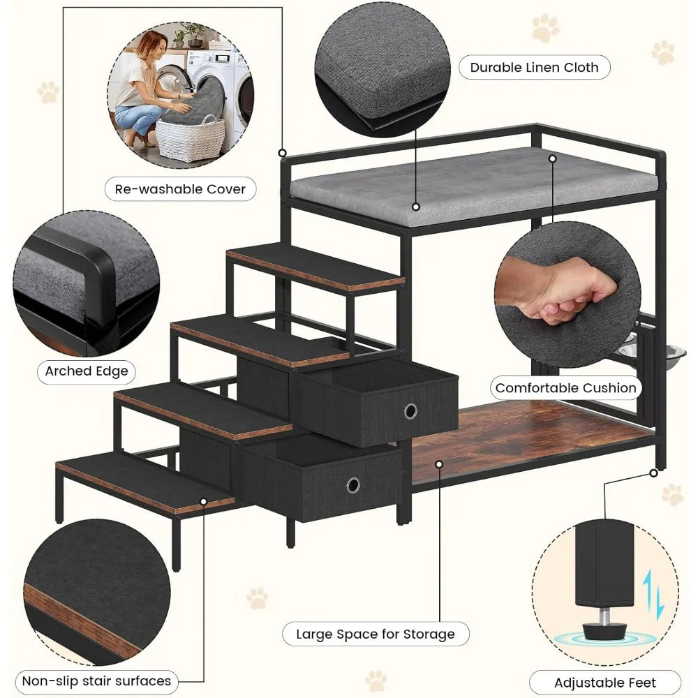 360 Rotating Adjustable Pet Feeder Perch Staircase Bed With Drawers