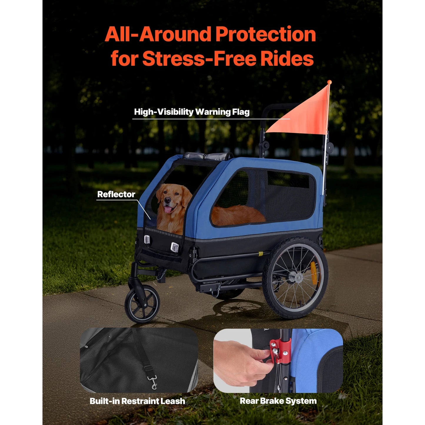 Dog Bike Trailer 2in1 Pet Stroller Carrier 88 Lbs Durable
