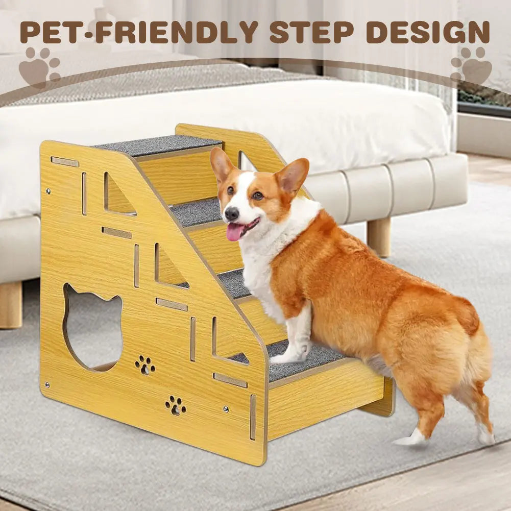 APWIKOGER 4 Step Wooden Pet Stairs Nonslip Carpeted Dog Cat