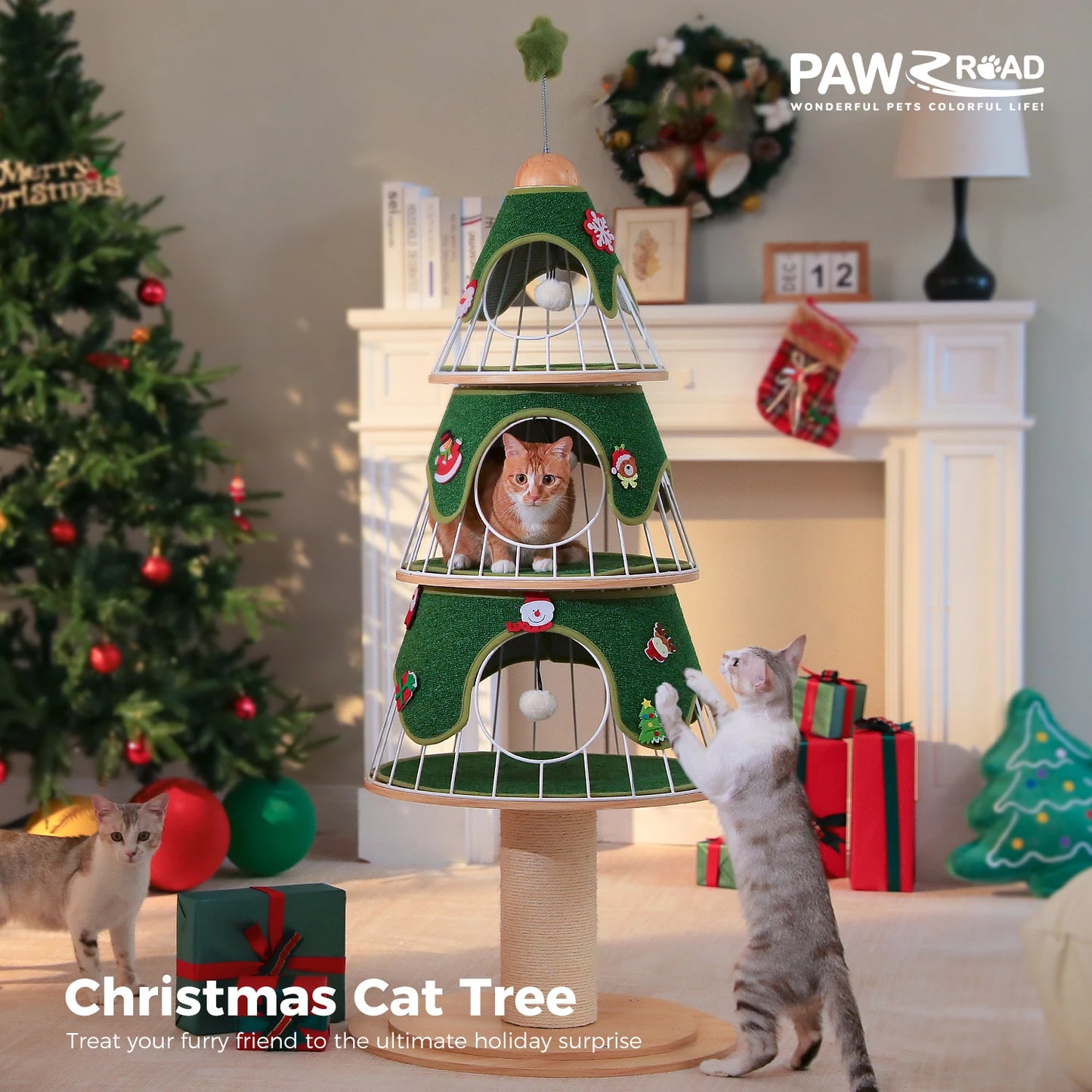PAWZ Road Christmas Cat Tree Modern Tower With Scratch Post