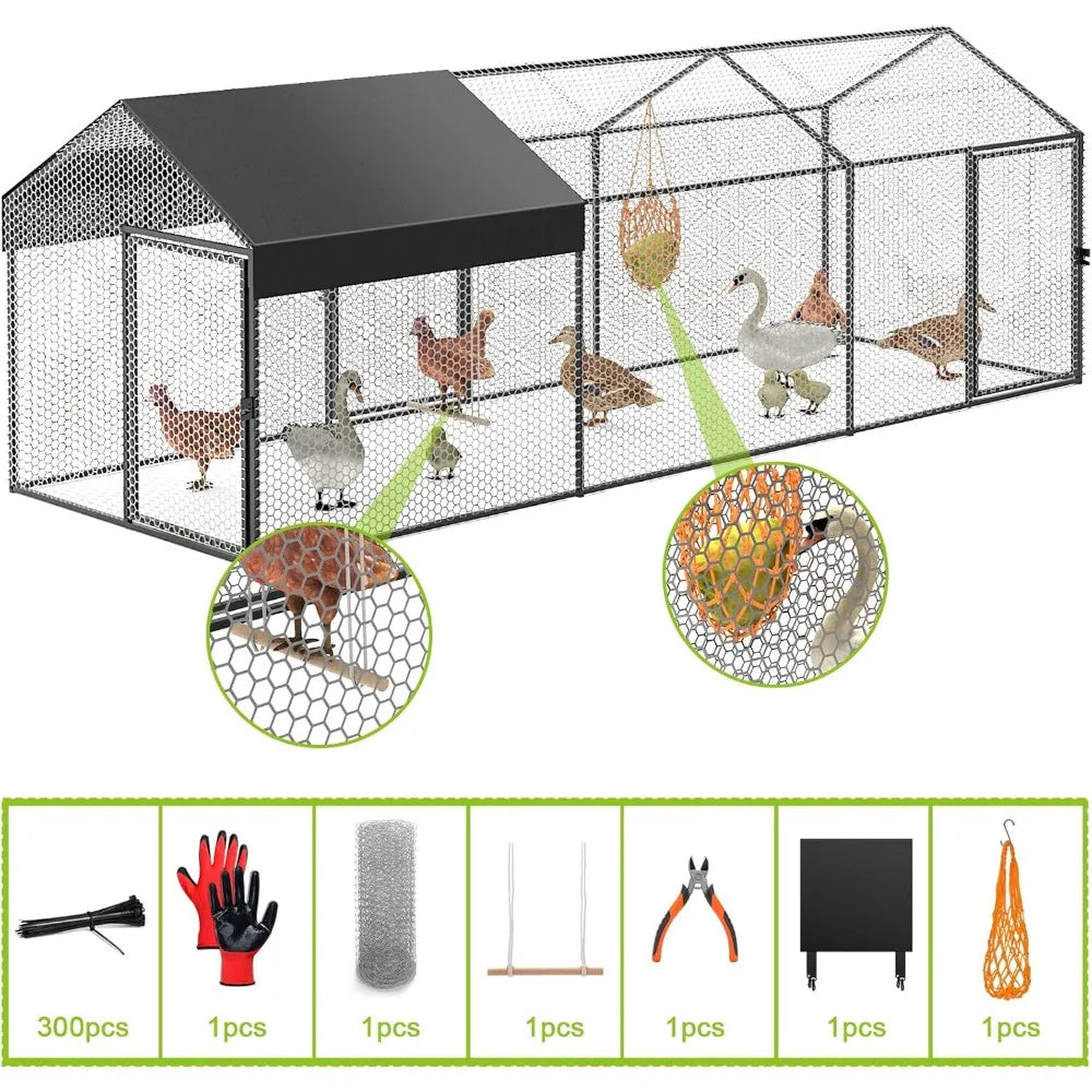 XMSJ Metal Chicken Coop Run for Outdoor Poultry Yard