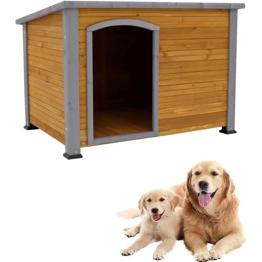 Outdoor Weatherproof Wooden Dog House Kennel for Large Dogs Indoor Outdoor Shelter