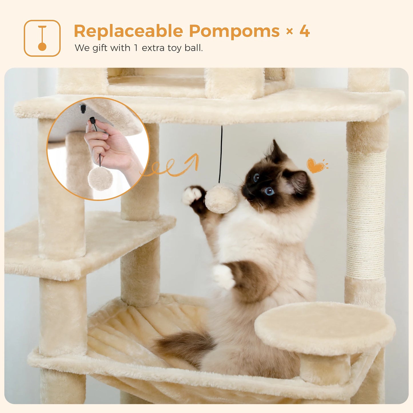 PEQULTI Multi Level Cat Tree Tower Scratching Posts Hammock Condo