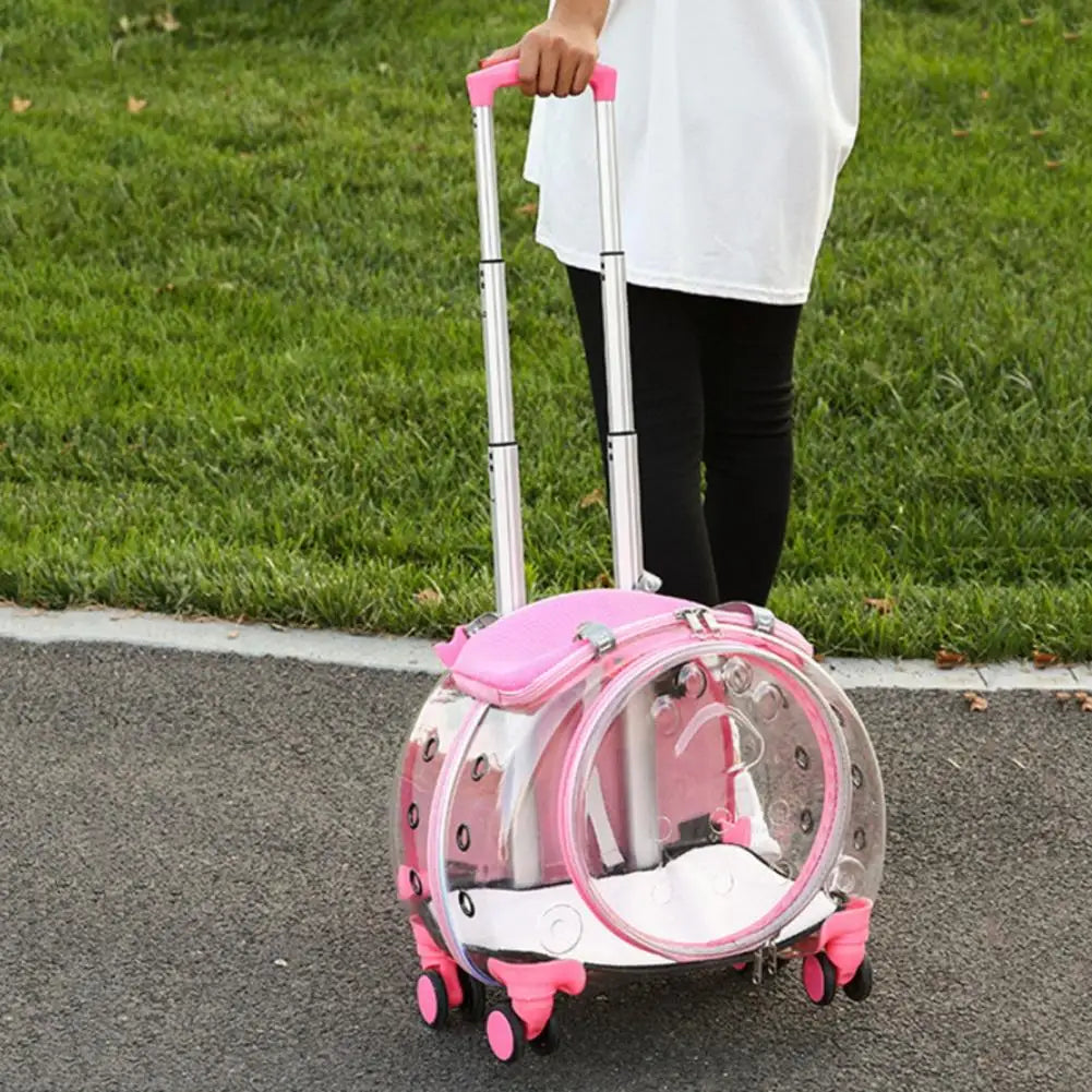 Pet Trolley Case Transparent Cat Carrier Backpack Portable