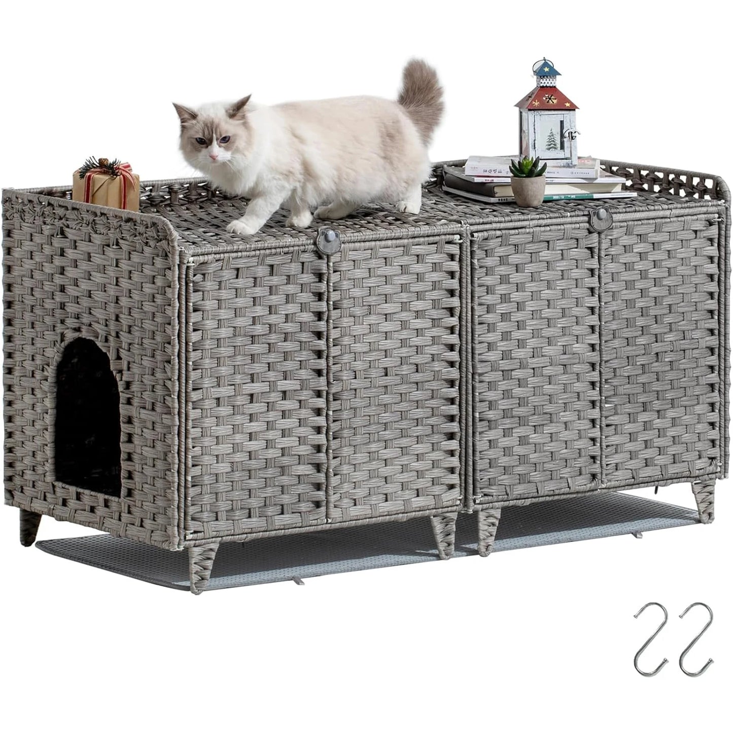 HiMISS Hidden Cat Litter Box Enclosure Handwoven Rattan Furniture