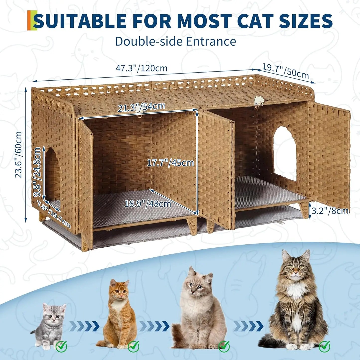 HiMISS Hidden Cat Litter Box Enclosure Handwoven Rattan Furniture