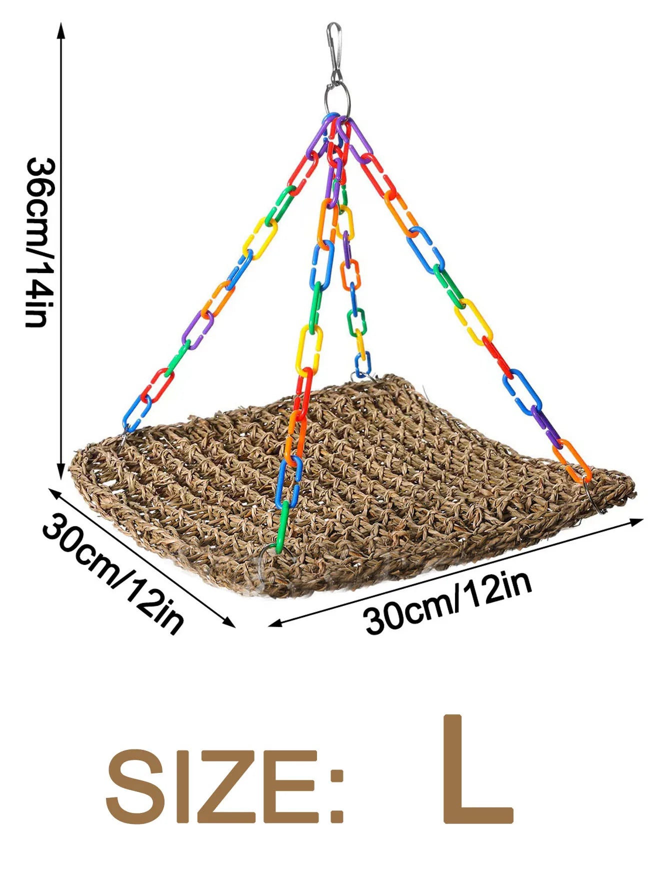 Parrot Swing Toy Woven Grass Hammock With Adjustable Chain Ring