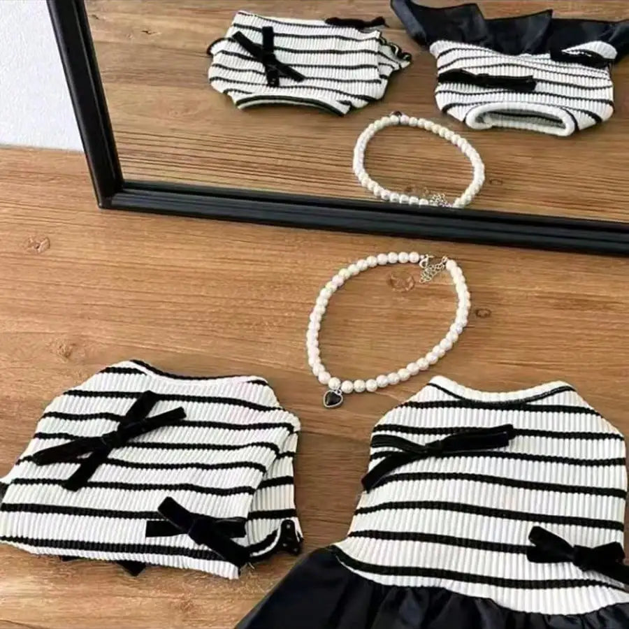 Dog Striped Casual Dress Lightweight Fabric For Spring Summer