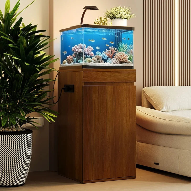 Aquarium Stand With Storage Cabinet, Adjustable Shelves And Power Outlets