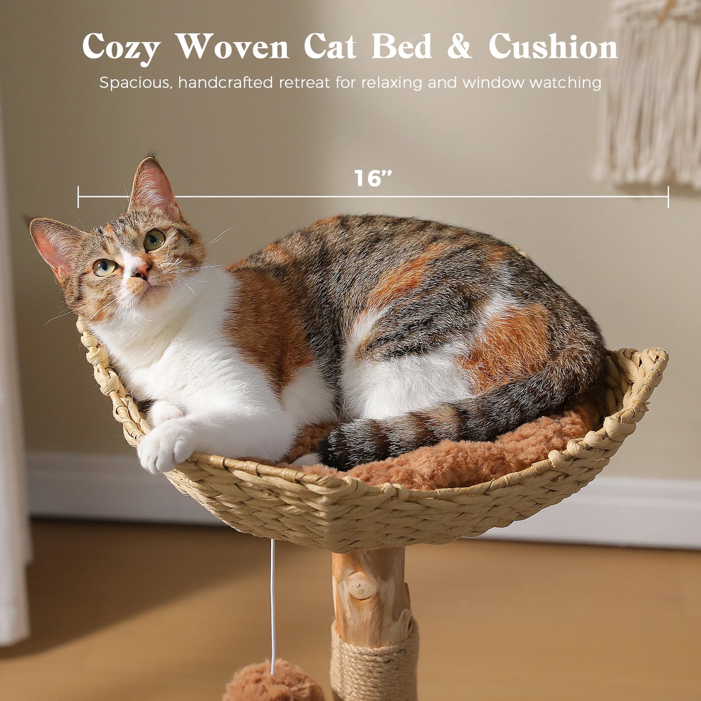 PAWZ Road Wood Cat Tree With Wicker Basket Bed and Sisal Posts