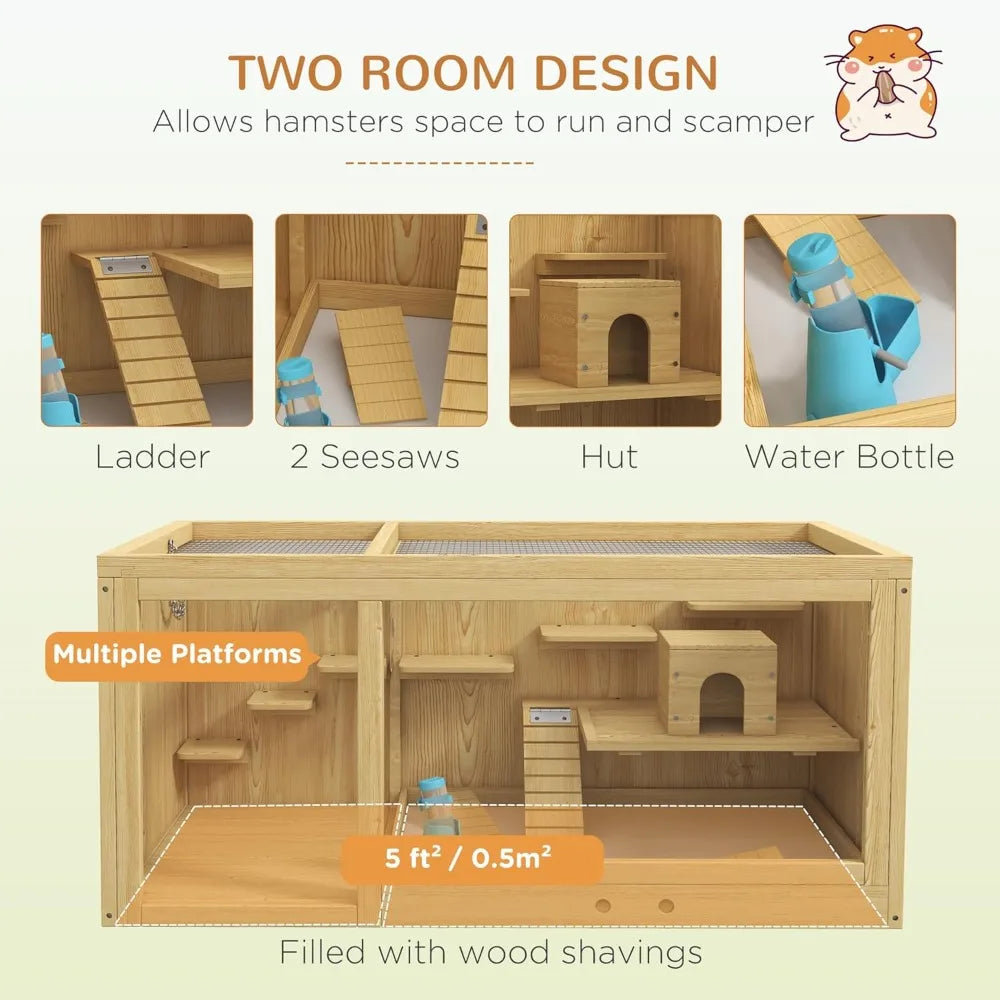 Hign-concerned Wooden Hamster Cage Multi Layer Habitat