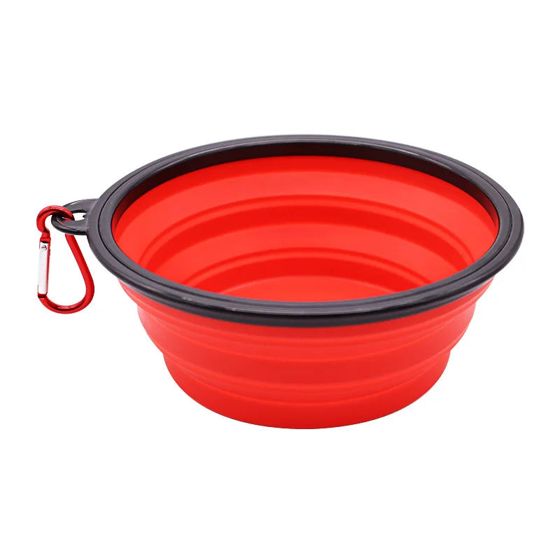 Foldable Portable Dog Feeder Bowl 2-In-1 Travel Dispenser With Carabiner
