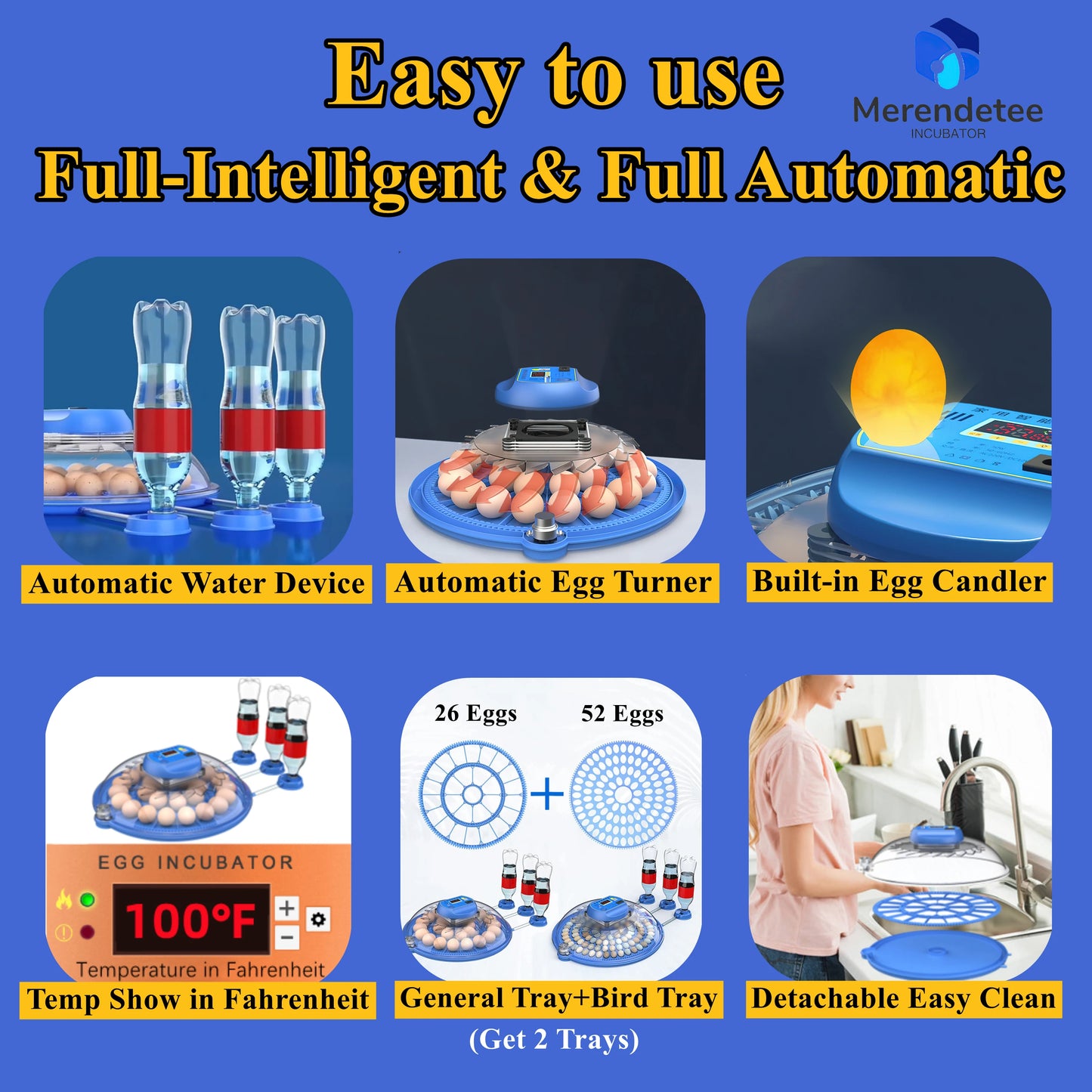 Farm Animals 26 To 52 Eggs Incubator With Automatic Water Adding 360 View