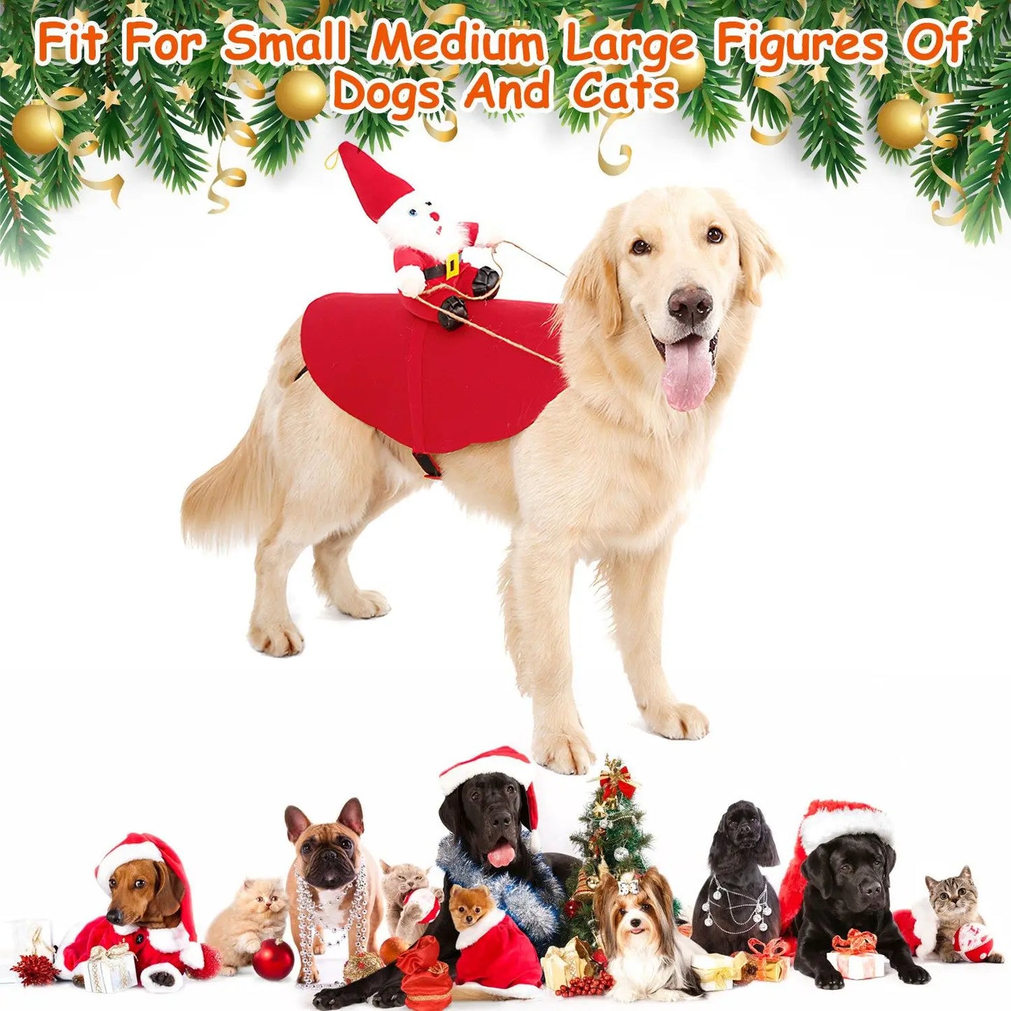 Hunan Pet Christmas Coat for Dogs Santa Bell Costume