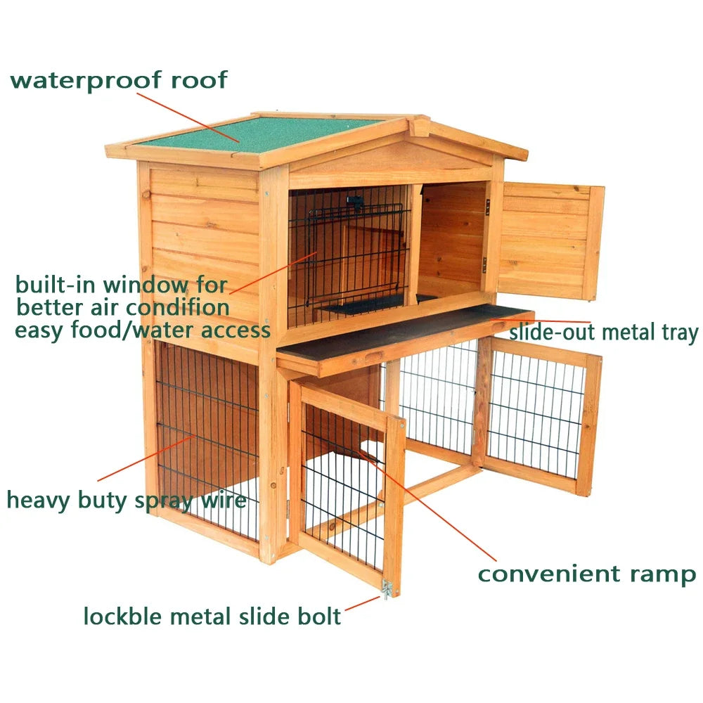 Triangle Roof Waterproof Wooden Rabbit Hutch A Frame Pet Cage