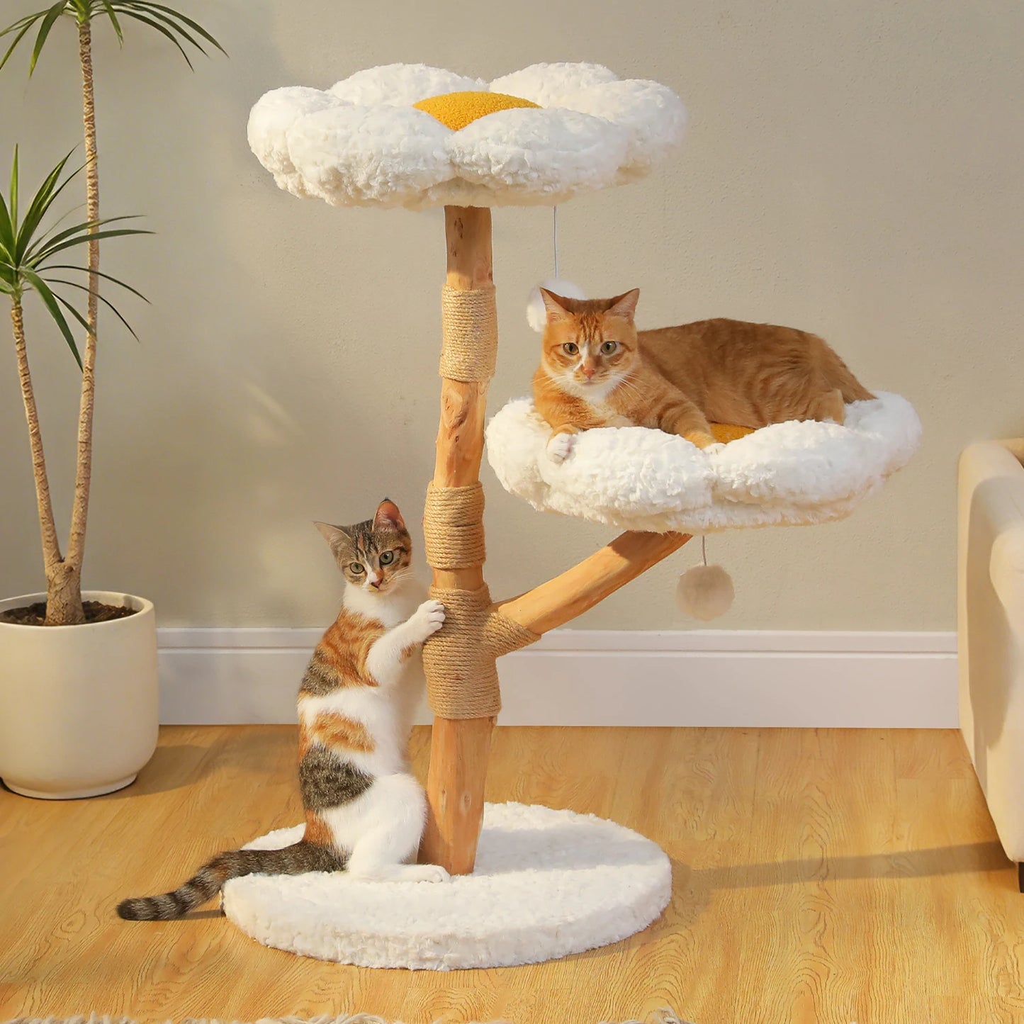 PAWZ Road Wood Cat Tree With Wicker Basket Bed and Sisal Posts