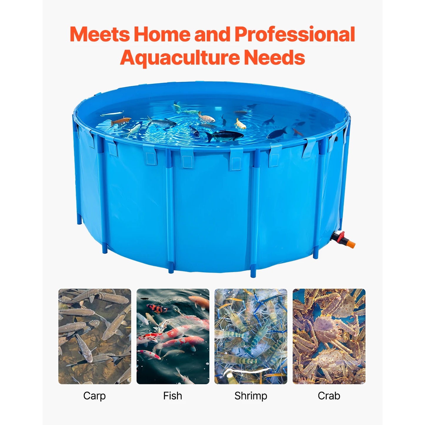 Canvas Fish Pond Foldable PVC Koi Tank With Stable Frame Drain Valve