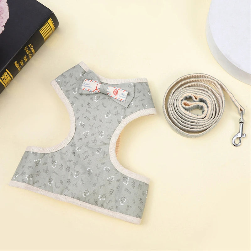 XLeiPet Gentleman Rabbit Cat Vest Harness With Bow Tie Leash