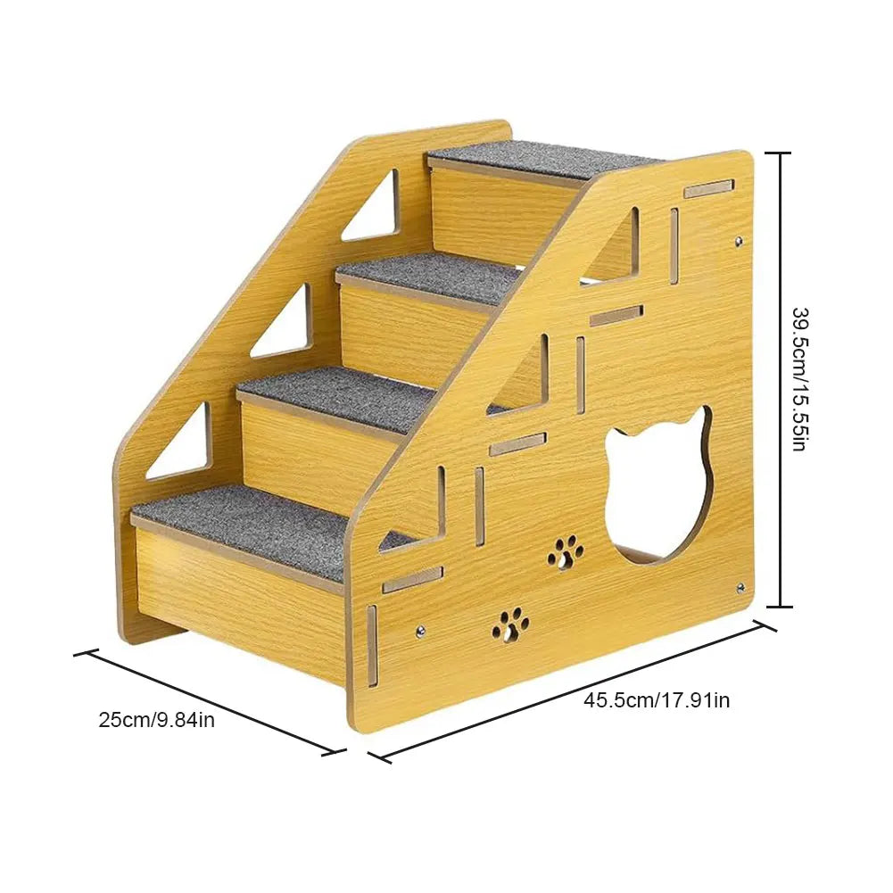 APWIKOGER 4 Step Wooden Pet Stairs Nonslip Carpeted Dog Cat