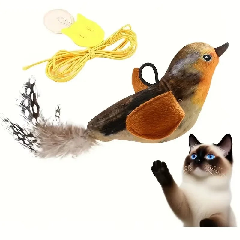 Interactive Flapping Bird Sparrow Plush Cat Toy With Chirping Sound