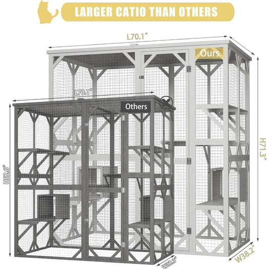 Wooden Outdoor Cat Enclosure With Roof Three Platforms