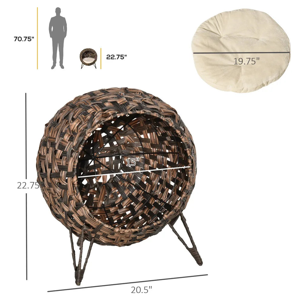 Elevated Handwoven Banana Leaf Cat House Condo With Cushion
