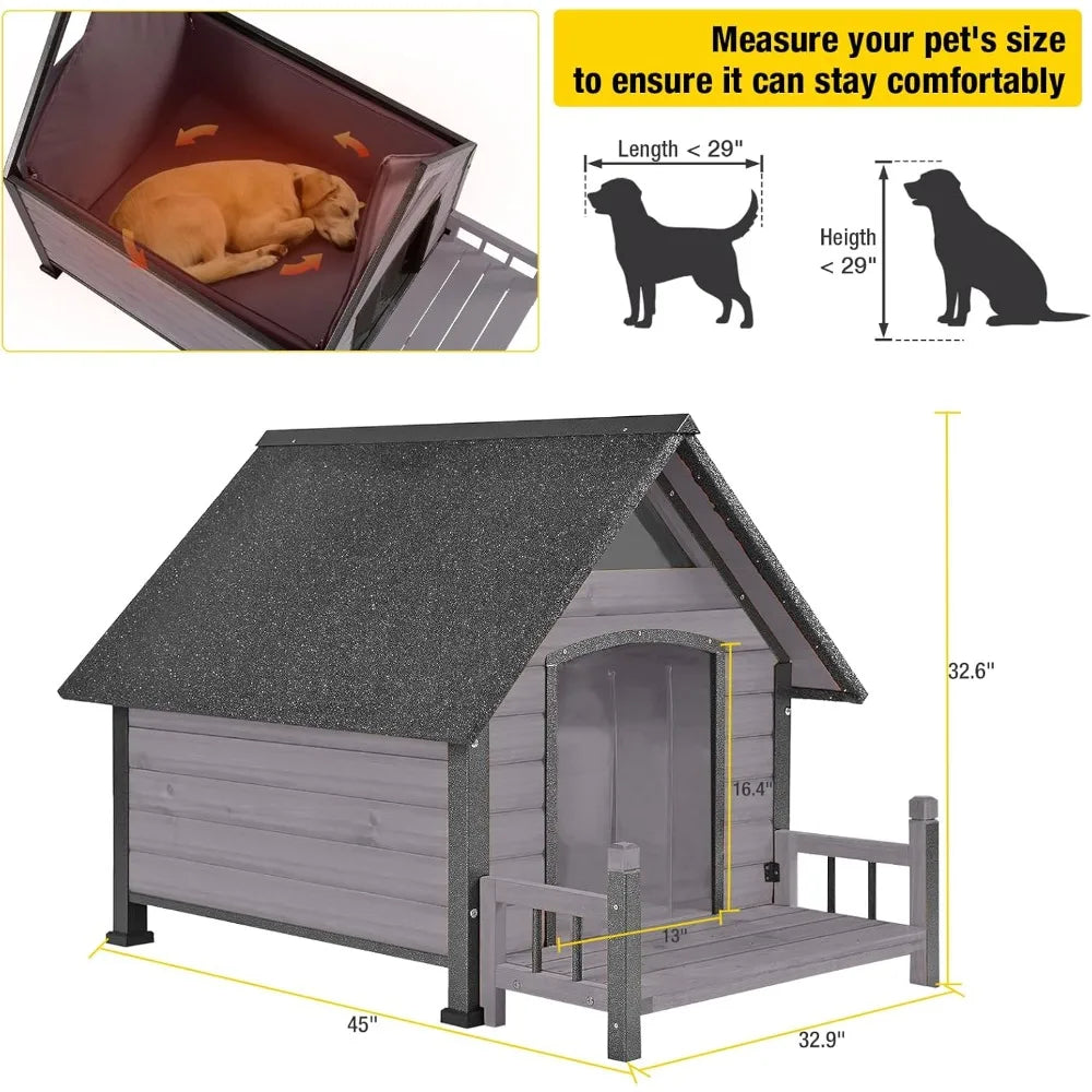 Outdoor Insulated Dog Kennel for Large Breeds, 50.87 Linear Feet Weatherproof Shelter with Anti-Chew Iron Frame