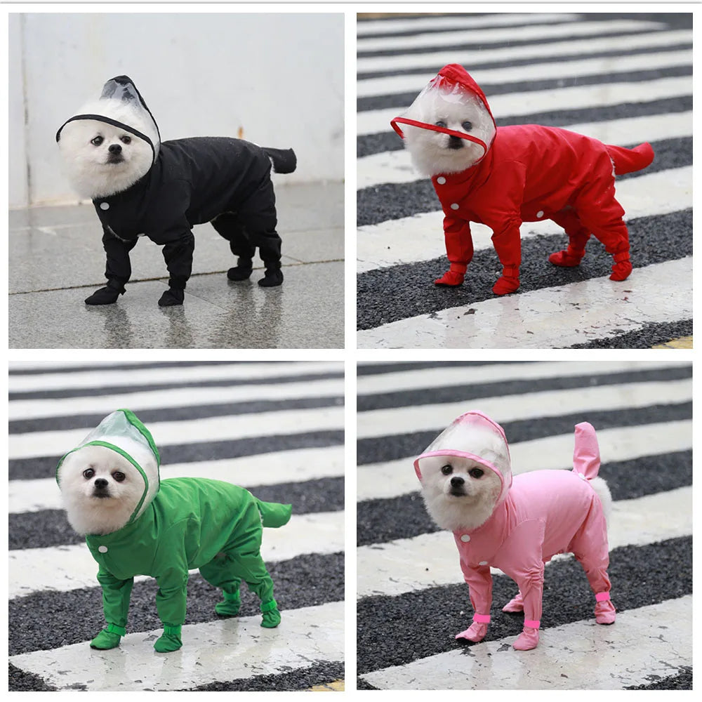 Dog Raincoat With Hooded Rain Boots For Small Dogs