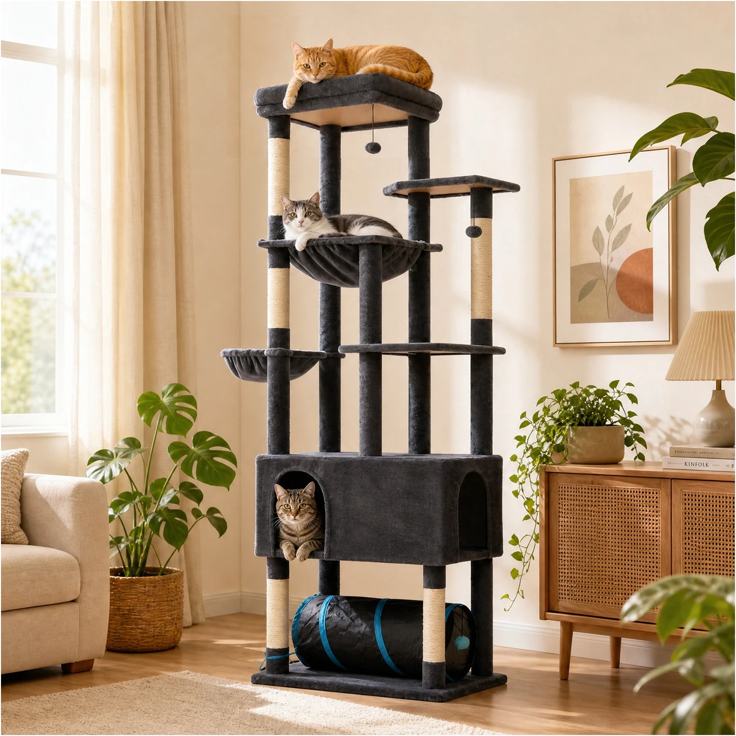 PAWZ Road Tall Cat Tree With Large Condo And Scratching Posts