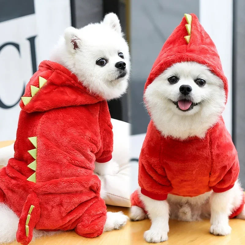 WANGMEOW Dinosaur Fleece Dog Jumpsuits Coat Hoodie Winter