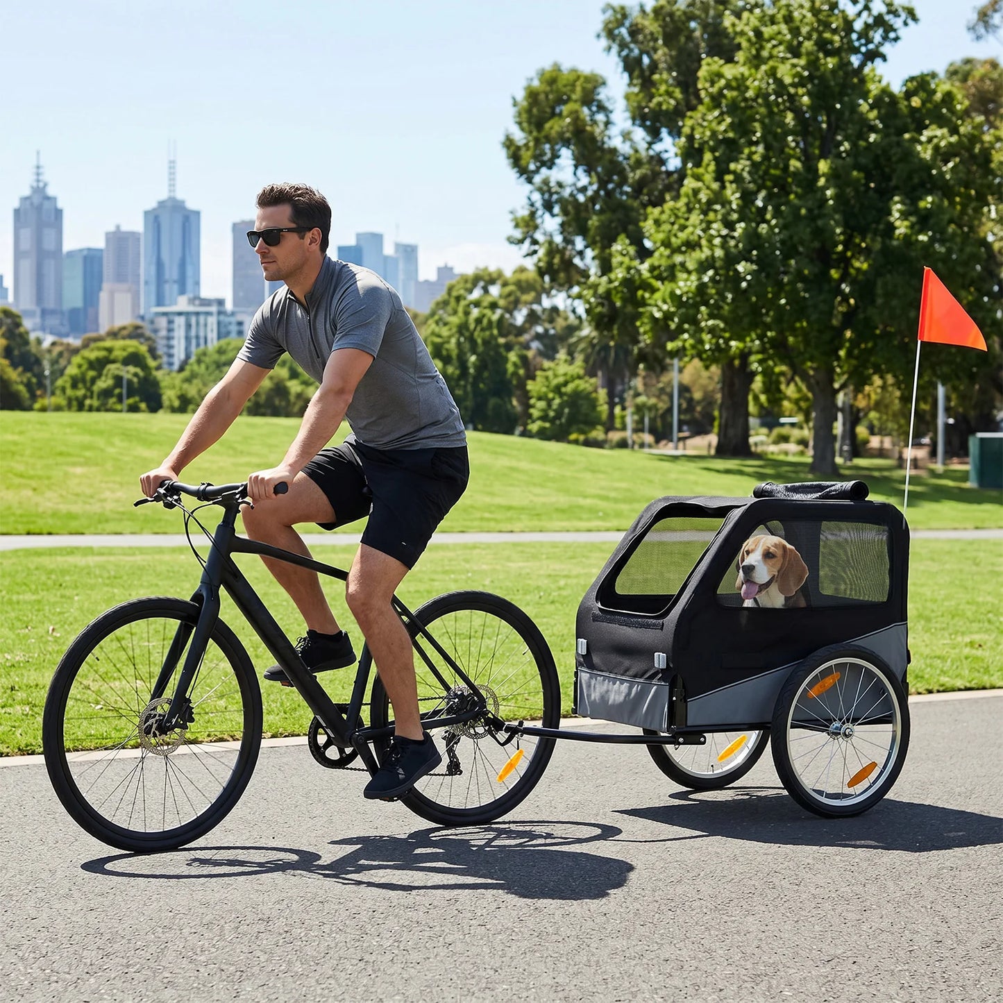 Foldable Dog Bike Trailer Steel Frame 100 Lb Capacity
