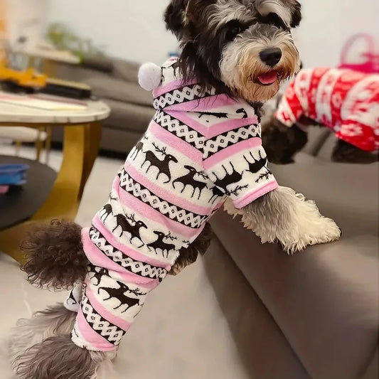 NONECN Reindeer Graphic Pajamas Hooded Jumpsuit For Puppy Dogs