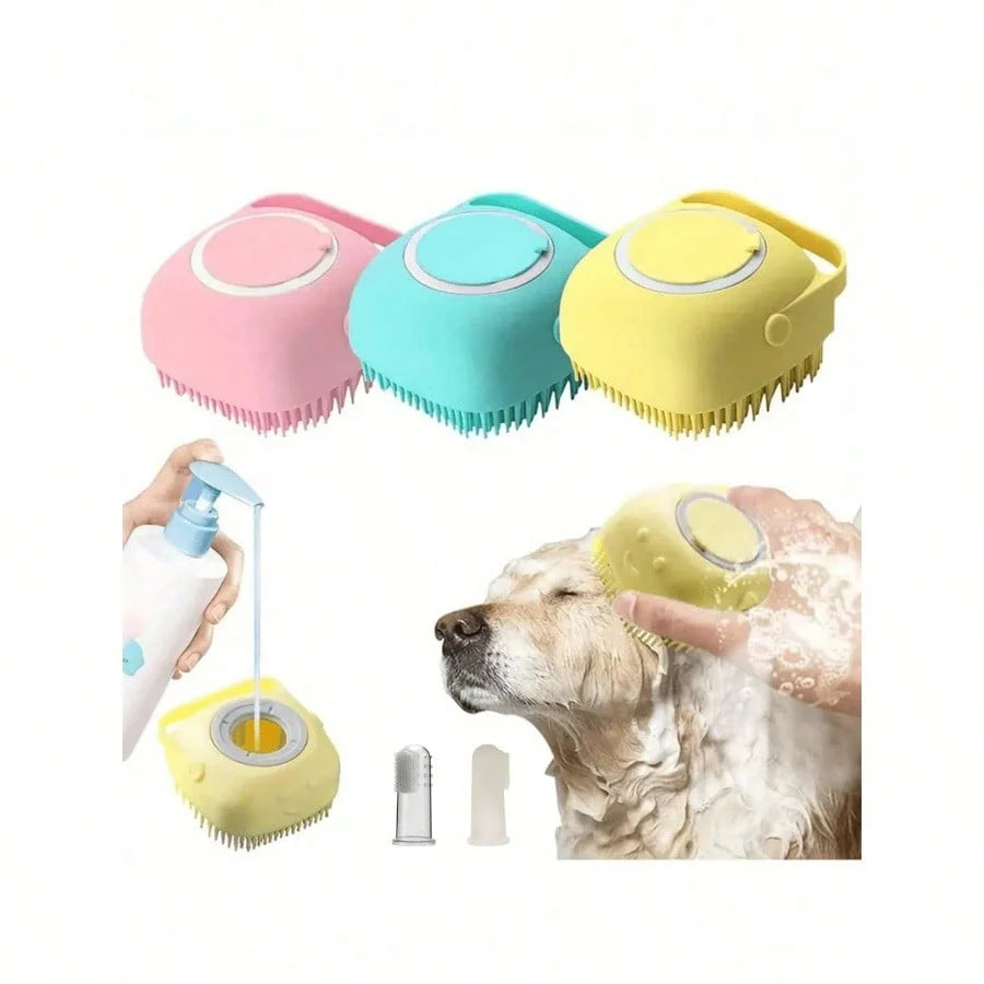 Silicone Pet Shampoo Brush With Dispenser For Dogs And Cats