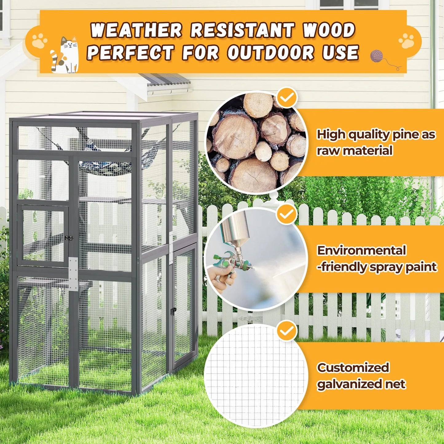 Outdoor Catio Cat Enclosure Wooden Cat House With Window Access