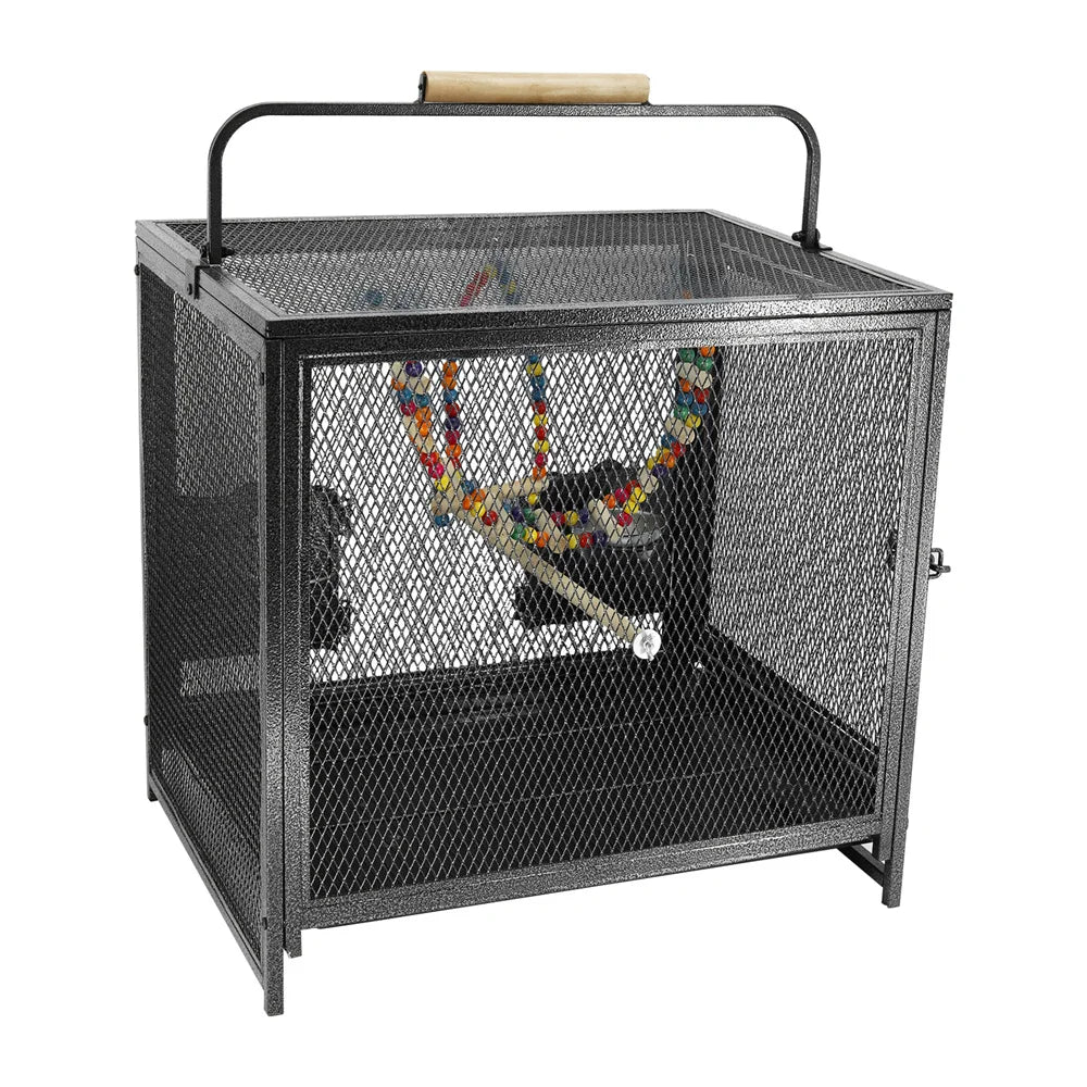 Heavy Duty Wrought Iron Travel Bird Cage With Wooden Perch